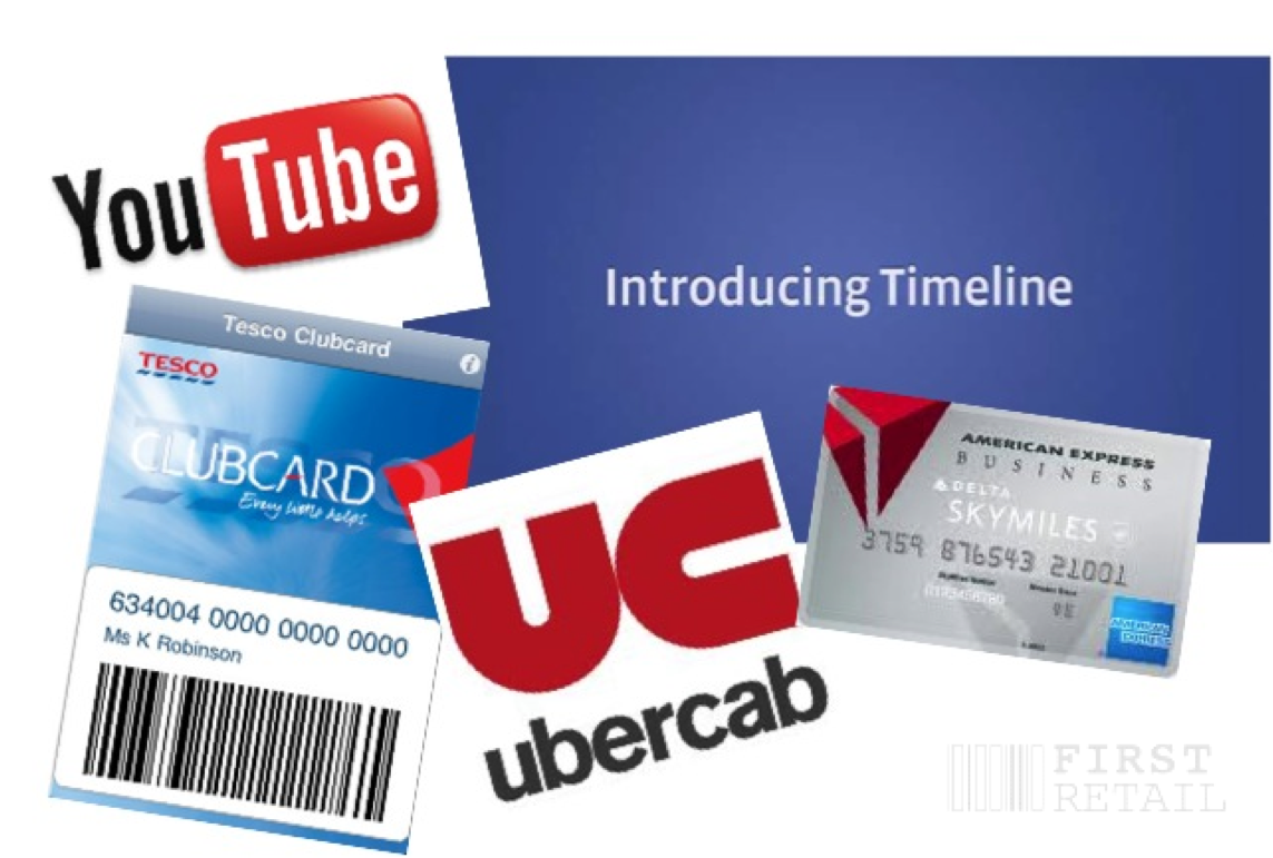 YouTube, Facebook Timeline, Tesco Clubcard, Ubercab, Delta American Express