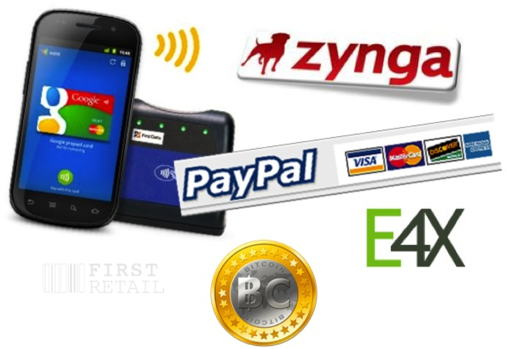 Google Payments, Zynga, Paypal, E4X, Bitcoin